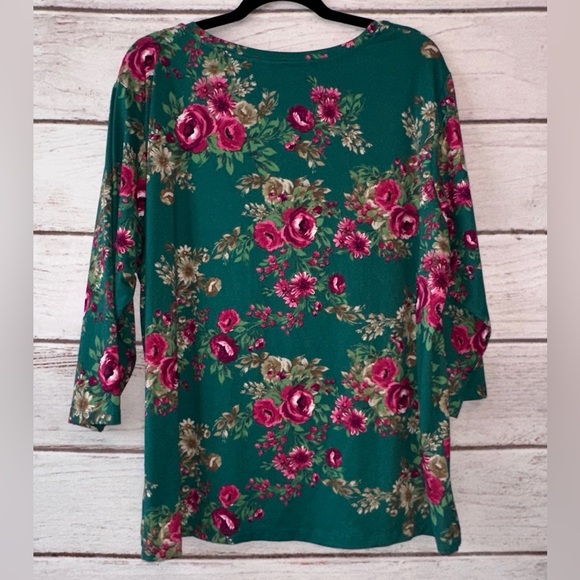 The Pioneer Woman Teal Floral Blouse Size XXL Office Church School Casual - Picture 2 of 5